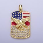 Gold/silver usa patriotic flag bald eagle tag pendant, 14k/white gold plated enamel american flag clear micro paved cz charm | h-614, h-677 - Image 3