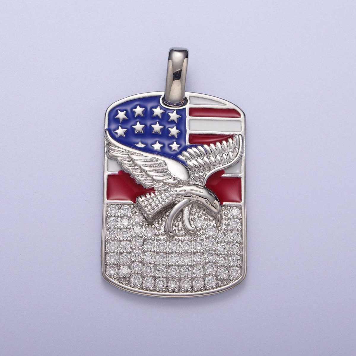 Gold/silver usa patriotic flag bald eagle tag pendant, 14k/white gold plated enamel american flag clear micro paved cz charm | h-614, h-677 - Image 4