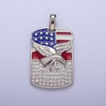 Gold/silver usa patriotic flag bald eagle tag pendant, 14k/white gold plated enamel american flag clear micro paved cz charm | h-614, h-677 - Image 4