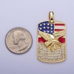 Gold/silver usa patriotic flag bald eagle tag pendant, 14k/white gold plated enamel american flag clear micro paved cz charm | h-614, h-677 - Image 5
