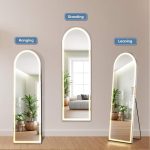 Home Use Touch Switch Aluminum Frame Modern Design Explosion-proof Floor Standing Full Length LED Display Screen Arched Mirror - Image 5
