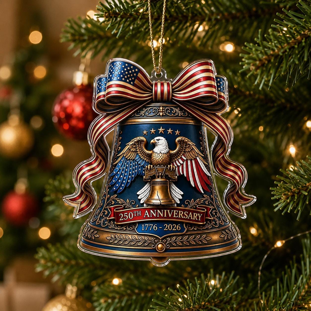 Liberty Bell Ornament, 1776-2026 Decor, USA 250th Anniversary, 250 Ornament, Family Xmas Gift, Patriotic Xmas Tree Hanger, Eagle Ornament --01 Liberty Bell Ornament, 1776-2026 Decor, USA 250th Anniversary, 250 Ornament, Family Xmas Gift, Patriotic Xmas Tree Hanger, Eagle Ornament - Image 1