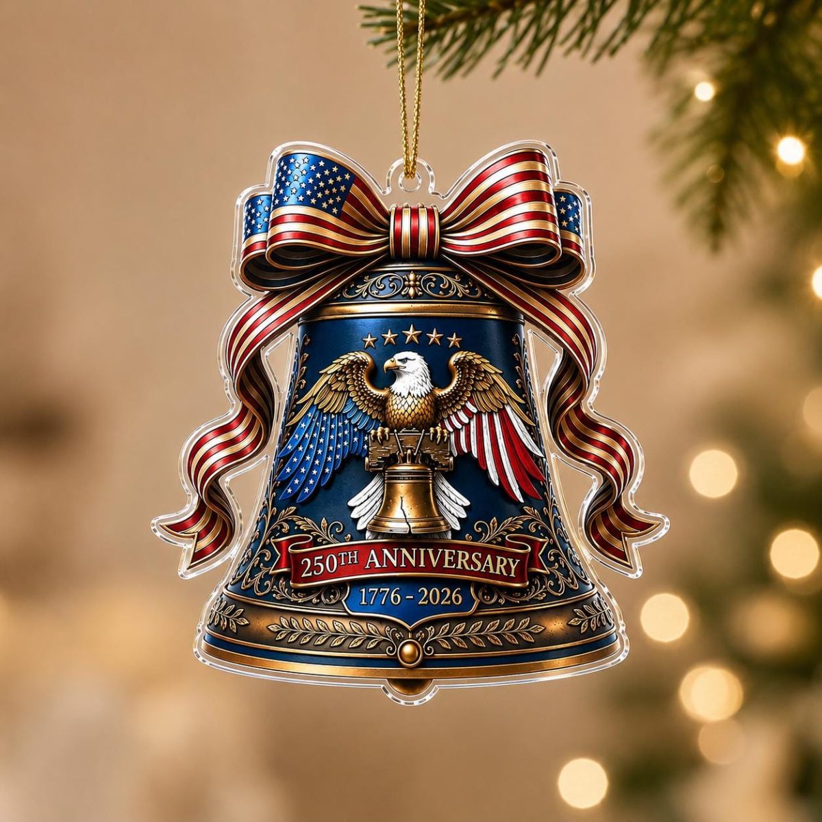 Liberty Bell Ornament, 1776-2026 Decor, USA 250th Anniversary, 250 Ornament, Family Xmas Gift, Patriotic Xmas Tree Hanger, Eagle Ornament - Image 2