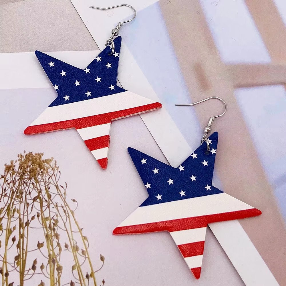 Main-01 American Flag Independence Dangle Earrings, Red White and Blue 4th of July, Lightweight - Image 1