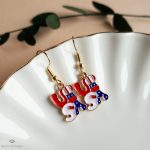 USA Patriotic Earrings, Red White Blue Dangle Jewelry, American Flag Letter Earrings, Sensitive Ear & Clip-On Options
