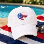 Women's American Flag Hat USA Heart Baseball Cap, Patriotic Red White Blue July 4th